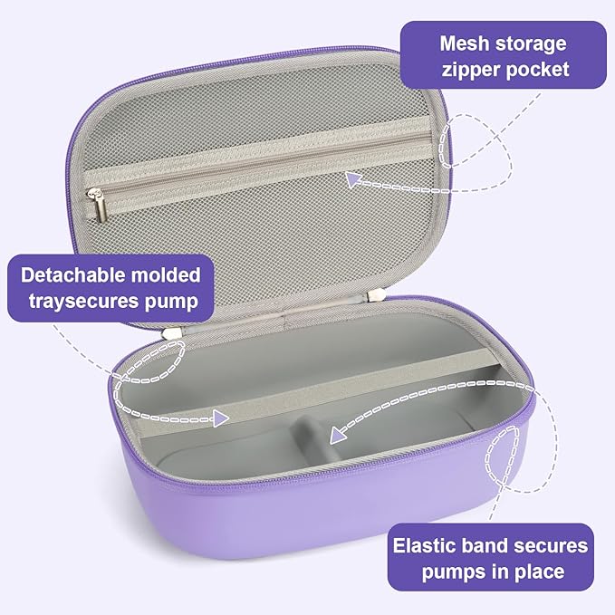 Wearable Breast Pumps Carrying Case, Hard Shell Breast Pump Bag with Waterproof Removable Tray, Breast Pump Storage Bag Compatible with Most of Wearable Breast Pumps (Purple)