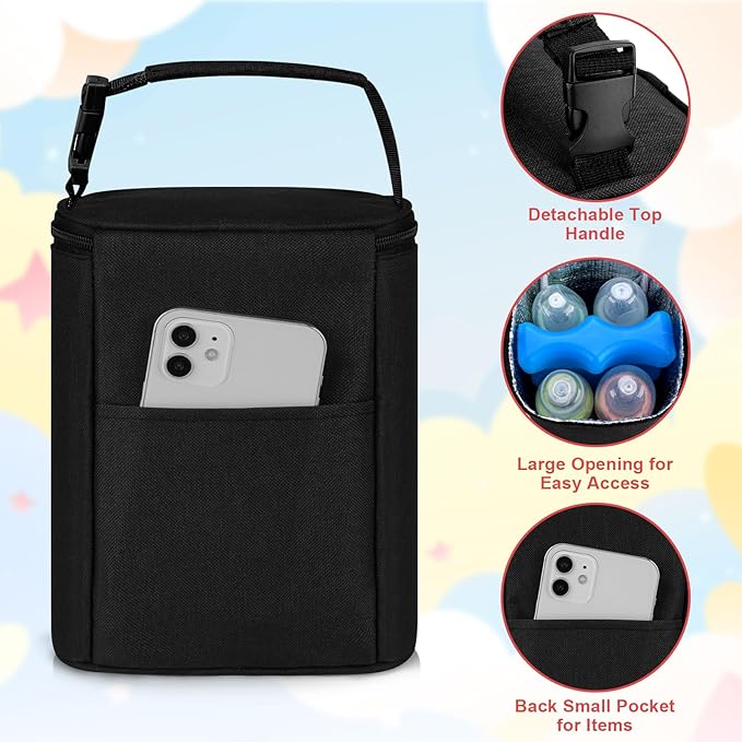 Accmor Breastmilk Cooler Bag with Ice Pack, Baby Bottle Cooler Bags, Insulated Bottle Cooler Tote Bags On The Go, Fits 4 Large 8oz Bottles, for Nursing Mom Daycare Travel, Black