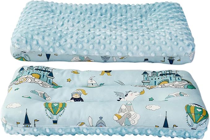 Reidio 1Pcs Toddler Pillow Double Sided Breathable Soft Cotton & Minky Dot Fabric Kids Pillow Cute Small Pillow Machine Washable (Blue)