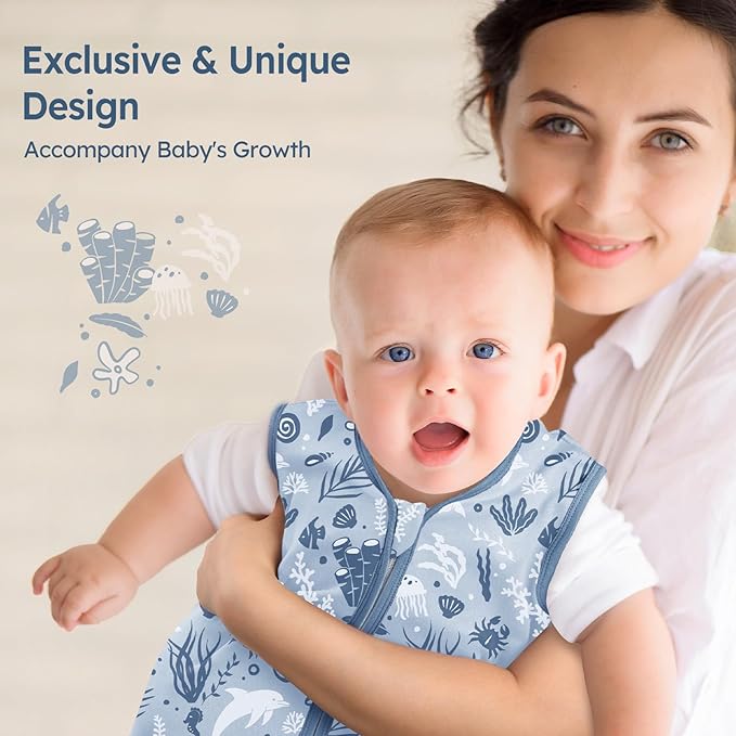 Baby Sleep Sack 0-6 Months 100% Cotton Lightweight 0.5 TOG Wearable Blanket Baby Sleep Bag with 2-Way Zipper for Newborn Infant Blue Dolphin