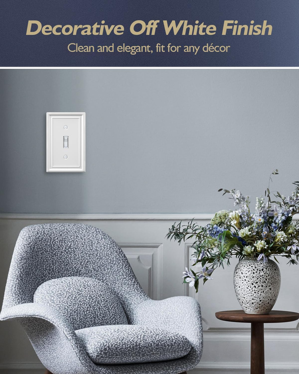 2-Pack Single Toggle Light Switch Cover Plate, Metal Switch Plate Covers, Off White Finish, 3.15''W*4.88''H, Midsize