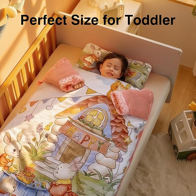 Reidio 1Pcs Toddler Pillow Double Sided Warm Plush & Minky Dot Fabric Kids Pillow Cute Small Pillow Machine Washable (#W-Rabbit Pink)