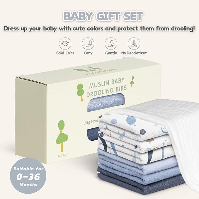 Susurration Muslin Baby Drool Bibs 6Pack Soft Triangular Adjustable Baby Bandana Bibs for Unisex Baby Girls & Boys