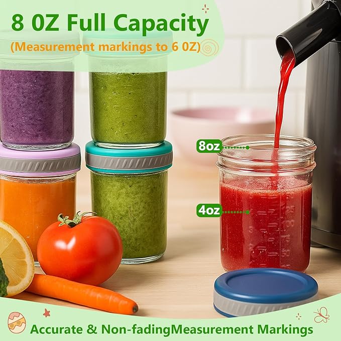 Glass Food Storage Jars with Lids (8 oz, 8-Pack) – Baby Food, Breast Milk, Puree, Reusable Containers for Snacks & Meal Prep, Portion Control & Spice Storage, Freezer, Microwave, Dishwasher Safe