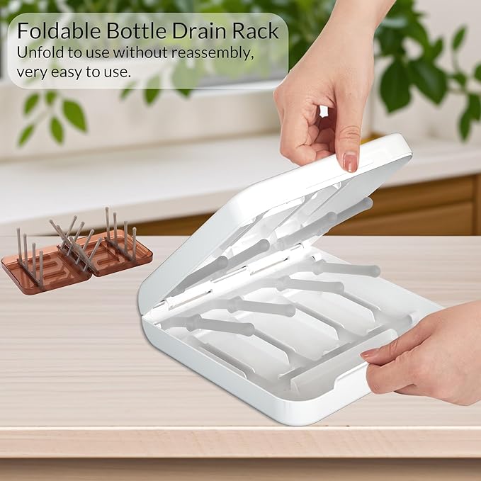 Travel Bottle Drying Rack Space Saving,Foldable Bottle Drain Rack with 16 Ribs,Portable Baby Bottle Drying Rack for Bottles,Breast Pumps and Other Feeding Accessories,Widely Used Daily Basis