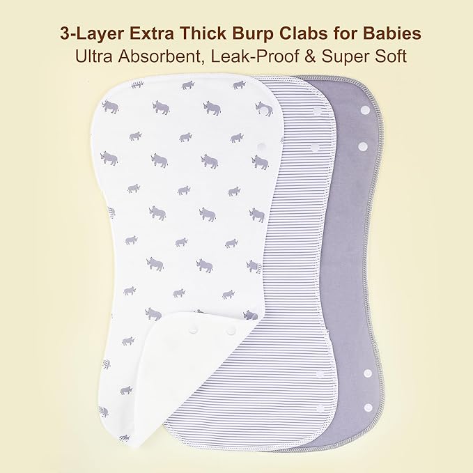 2-in-1 Burp Cloths and Baby Bibs - 6 Pack Large Super Absorbent Soft Cotton Burping Cloths for Spit Up, 3 Layers Thick Baby Burp Rags for Girls & Boys