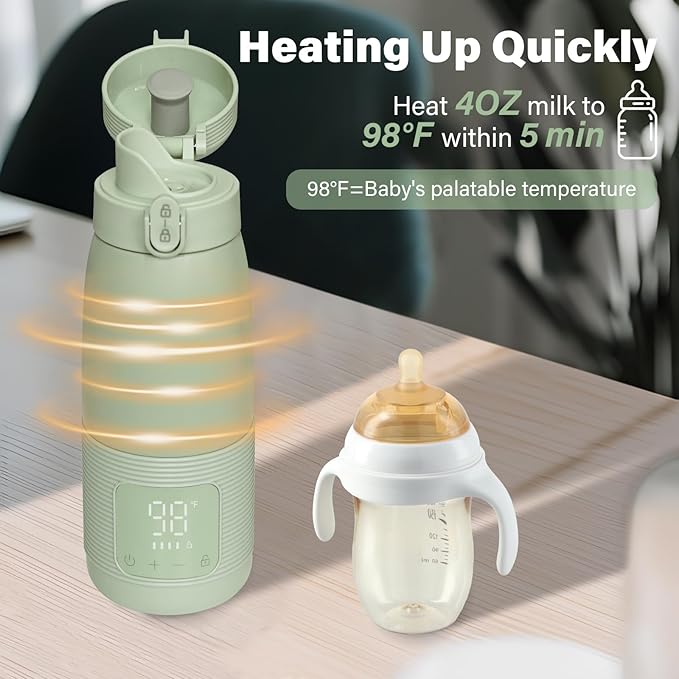 Portable Bottle Warmer for Travel - Super Fast Charging & 5-Min Heating for Breast Milk, Formula & Water, 17oz Large Capacity, Long Battery Life, Perfect for Car/Airplane, Fits Most Bottles