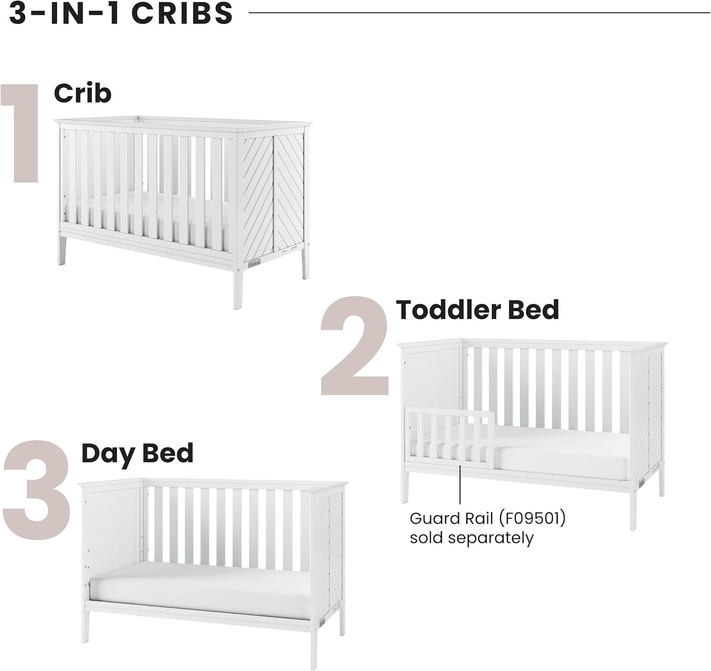 Child Craft Atwood 3-in-1 Convertible Crib, Baby Crib Converts to Day Bed, Toddler Bed, 3 Adjustable Mattress Positions, Non-Toxic, Baby Safe Finish (Matte White)