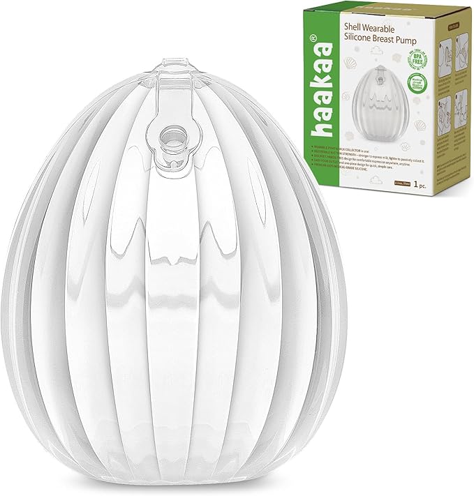 haakaa Shell Breast Pump, Wearable Manual Breast Pump - Hands Free, Passive Silicone Breastmilk Collection for Nursing Mom, Breastfeeding Leak Catcher, 75ml-1 pc