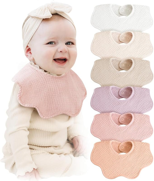 Konssy Muslin Baby Bibs 100% Cotton Absorbent Bandana Drool Bibs for Teething and Drooling, 6-Pack for Baby Boys & Girls