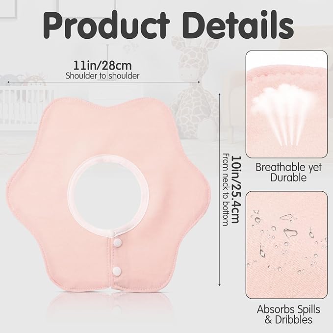 JaGely 12 Pack 360° Rotate Baby Bibs Waterproof Bibs Baby Girl Muslin Bib Snap Cotton Absorbent Infant Drool Feeding Burp Cloth for Infant 0-12 Months
