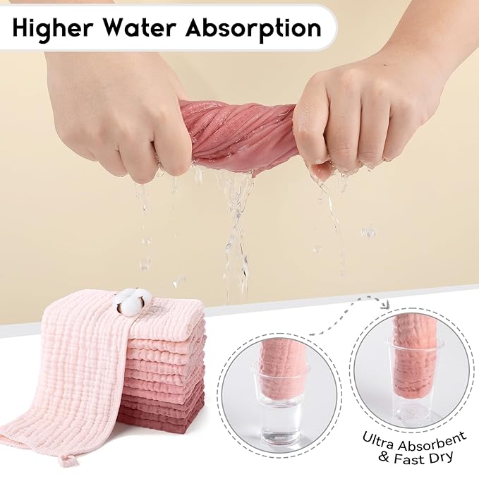 Muslin Burp Cloths for Baby 100% Cotton Burping Cloths for Boys Girls Large 20''X10'' Extra Soft and Absorbent 12 Pack - Gradient Pink