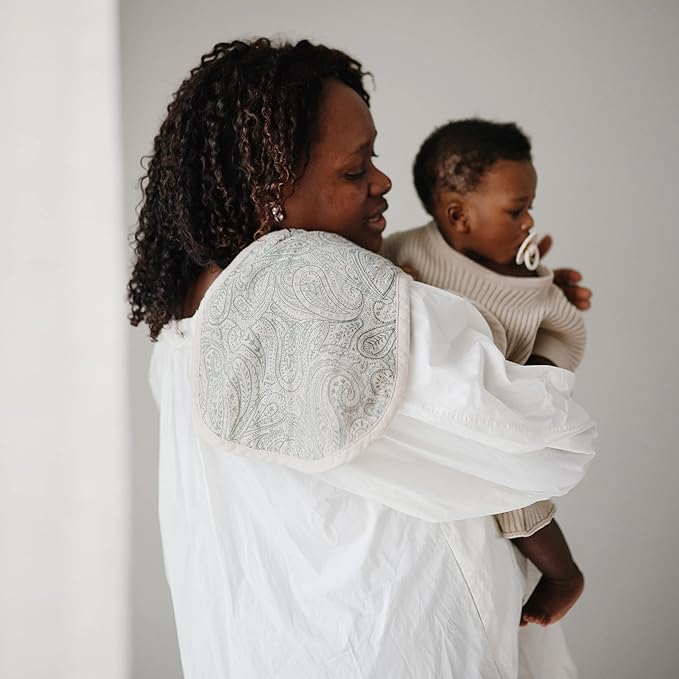 mushie Muslin Baby Burp Cloths | 100% Organic Cotton, Set of 2 (Green Paisley/Fog)