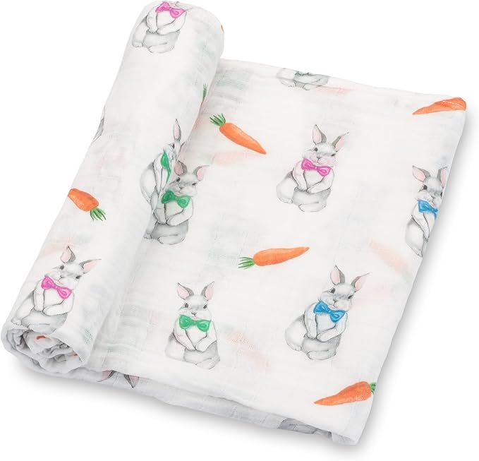 LollyBanks Swaddle Blanket, 100% Cotton Muslin Swaddle Blankets, Neutral Swaddle Blanket 47 x 47 Inches, Baby Blanket for Boys and Girls, Baby Essentials, Registry (Bunny Print)