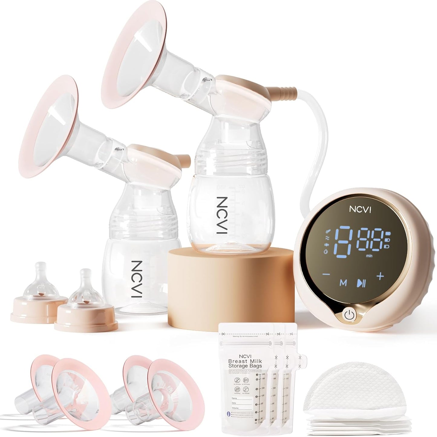 NCVI 8100 Double Electric Breast Pump Suitable for Large Nipples with 4 Modes|9 Levels, Anti-Backflow Milk Breastfeeding Pump with 24/28mm Silicone Flanges, Handheld Motor and LED Display, Ultra-Quiet