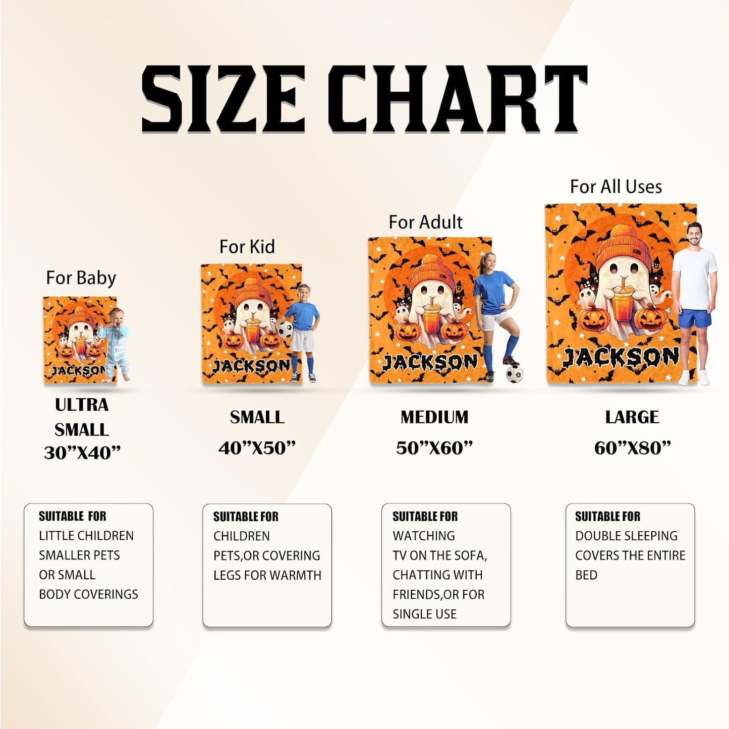 Ship Next Day, Custom Halloween Blanket - Printed in USA, Personalized Baby Blankets with Name, Gift for Kids Boys Girls, Unique Present for Birthday, Christmas, Halloween Bats Toddler Blanket