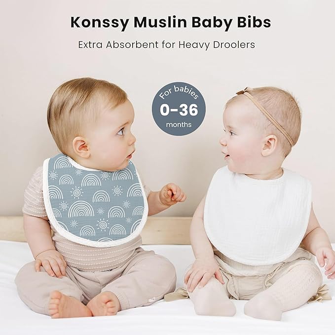 Konssy Muslin Baby Bibs 8 Pack Baby Bandana Drool Bibs Cotton for Unisex Boys and Girls, Soft Absorbent Set for Teething and Drooling