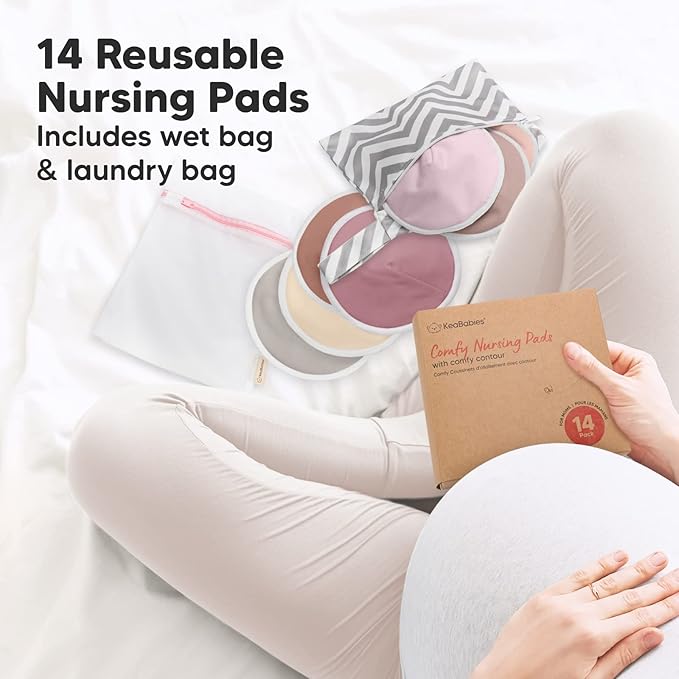 Organic Nursing Pads - 14 Washable Viscose Derived from Bamboo Breastfeeding Pads, Wash Bag, Reusable Breast Pads for Breastfeeding, Nipple Pads for Breastfeeding Essentials(Plum, XL 5.5")