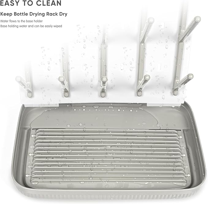 Termichy Baby Bottle Drying Rack: Large Vertical Bottle Dryer Rack Holder - Space Saving Standing Drying Rack for Baby Bottles and Pump Part Cleaning (Khaki)