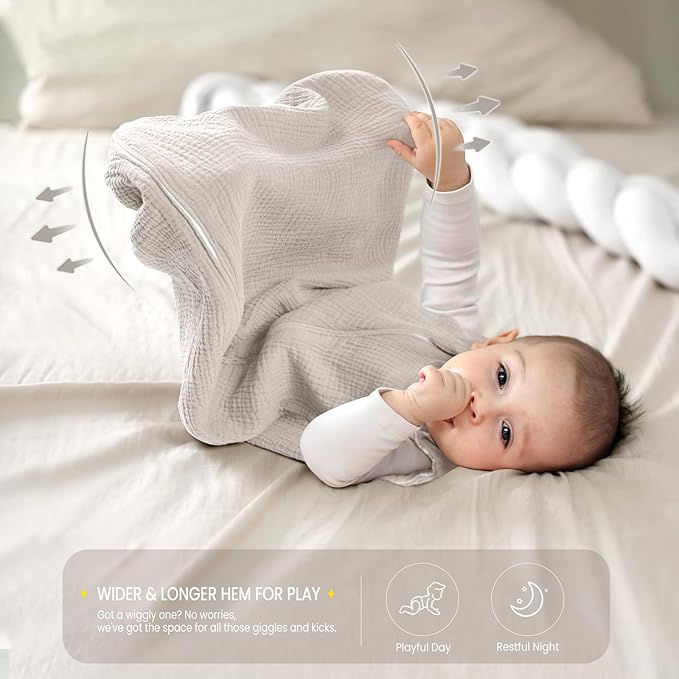 lulumoon Sleep Sack Muslin for Baby: Cotton Wearable Blanket for 3-9 Months - Soft Lightweight Ideal for Nursery Lounge Nighttime Naptime 6-12 Months