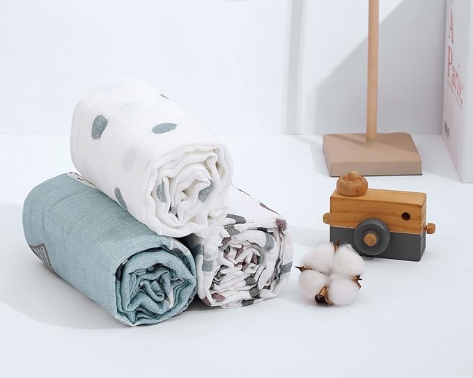 Muslin Baby Quilt 100% Cotton Newborn Blanket 47" X 47" 2 Layers Muslin Swaddle for Boy and Girl (Ocean Series)