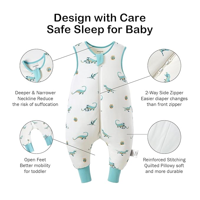 BubblePanda Rayon Made from Bamboo Toddler Sleep Sack with Feet 6-12 Months 1.0 Tog Ultra Soft Toddler Sleeping Sack Baby Sleep Bag Walker Quilted Wearable Blanket with Legs 2-Way Zipper Lightweight