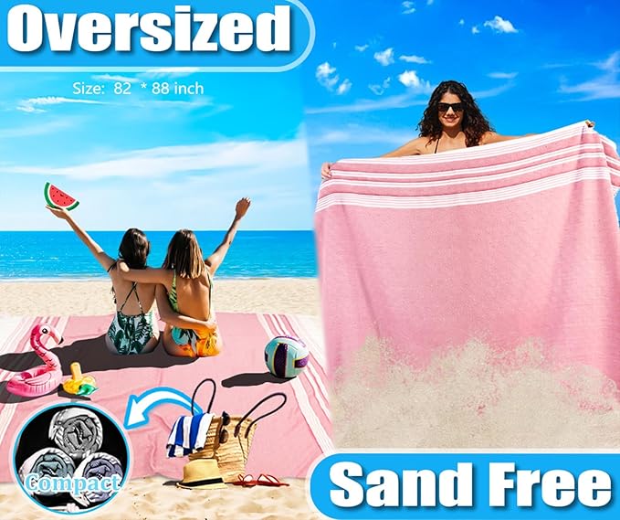 Oversized Turkish Beach Towel Blanket Cotton Giant XL Sandproof Towels Huge Linen XXL Extra Large Big Throw Quilt Blankets for Adults Cloud Travel Camping Glamping Accessories Essentials
