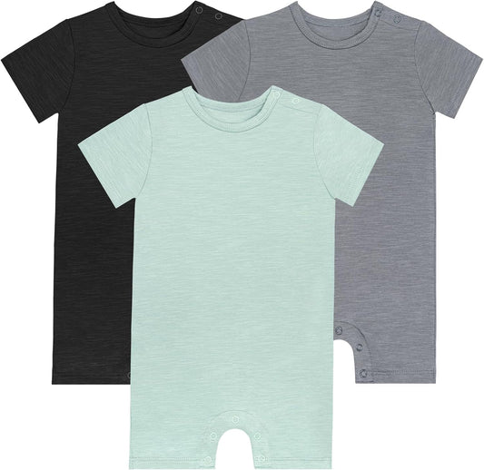 GUISBY Baby Short Sleeve Bodysuit Snap Crotch Closure Cotton Pajamas for Baby 3-Packs