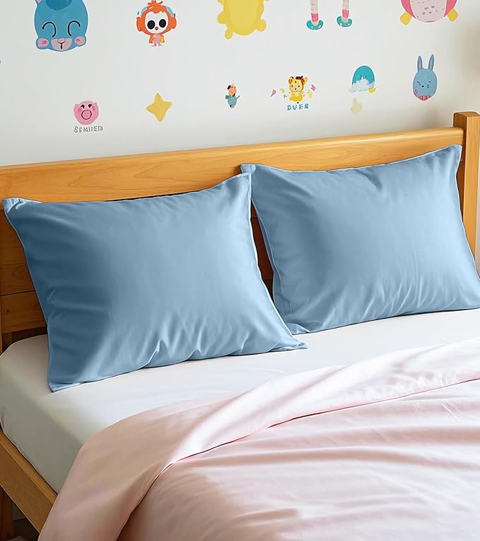 Deep Dream Toddler Pillowcases for 13x18 Pillow 2 Pack, 100% Cotton Travel Pillow Case Cover, 600 Thread Count Cotton Pillow Covers, Soft & Breathable Small Pillow Cases Envelope Closure, Flint Blue