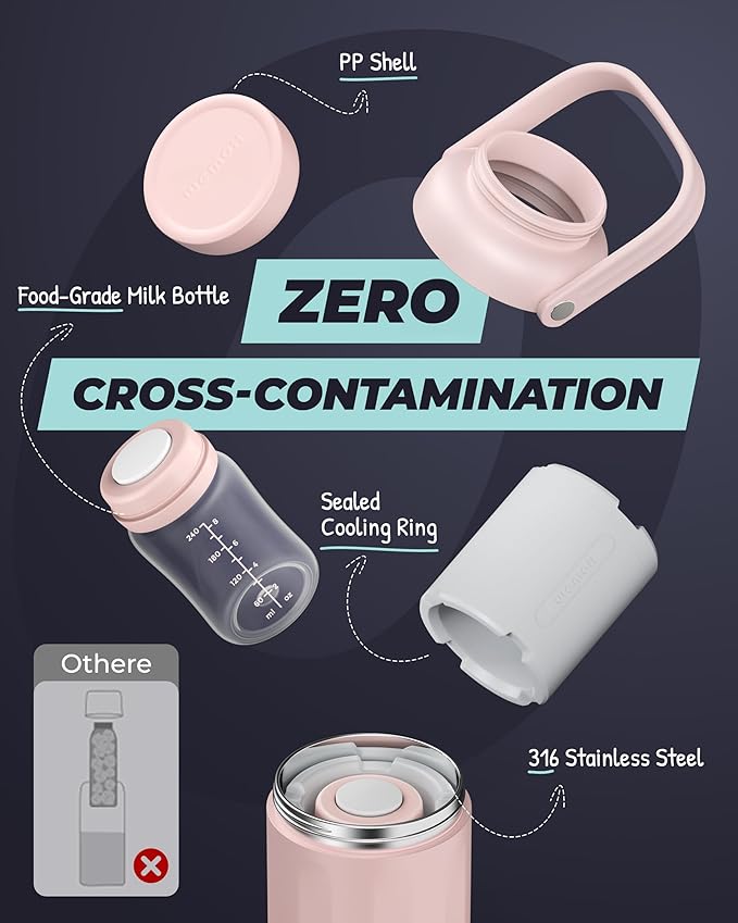 Breast Milk Cooler Bottle-24H Double-Layer Cooling, TSA Approved, 2 Leakproof Bottles & Ice Packs, (Non-Toxic BPA) for Travel, Work, Night Pumping, Gift for New Moms (Pink)