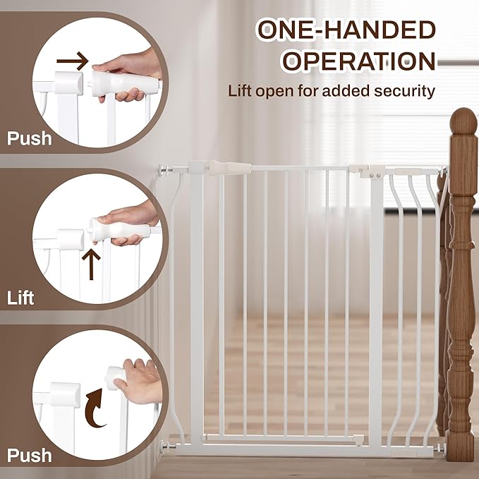 ELEVON Baby Gate for Stairs Doorways, Safety Pet Gate with Auto-Close/Hold-Open Features, Fits Openings 29.1” to 38.5”, 36” Tall, Easy Pressure Mounted Walk Through Baby Dog Gate, White