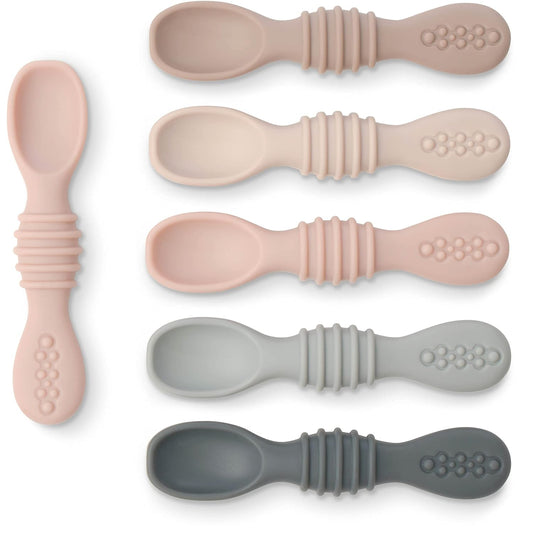 Simka Rose Silicone Baby Spoons Self Feeding (6 Pack)- First Stage Infant Spoons for Babies & Toddlers- Baby Led Weaning Shallow Spoons- Easy on Gums- 6 Months+ -Dishwasher Microwave Safe