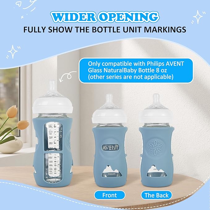 3 Pack Silicone Sleeves for Philips Avent Natural Glass Baby Bottles, Anti Breakage Baby Bottle Holder for Baby Boys, Compatible with Philips Avent Glass Natural Baby Bottle, 8oz