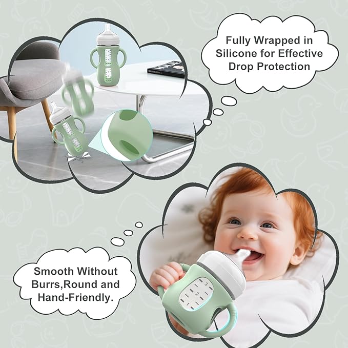 3PCS Philips Avent Glass Bottle Silicone Sleeves with Handles, Compatible with Philips Avent Glass Bottles 4 oz, Suitable for Avent Baby Bottles 4 oz, and Easy to Clean