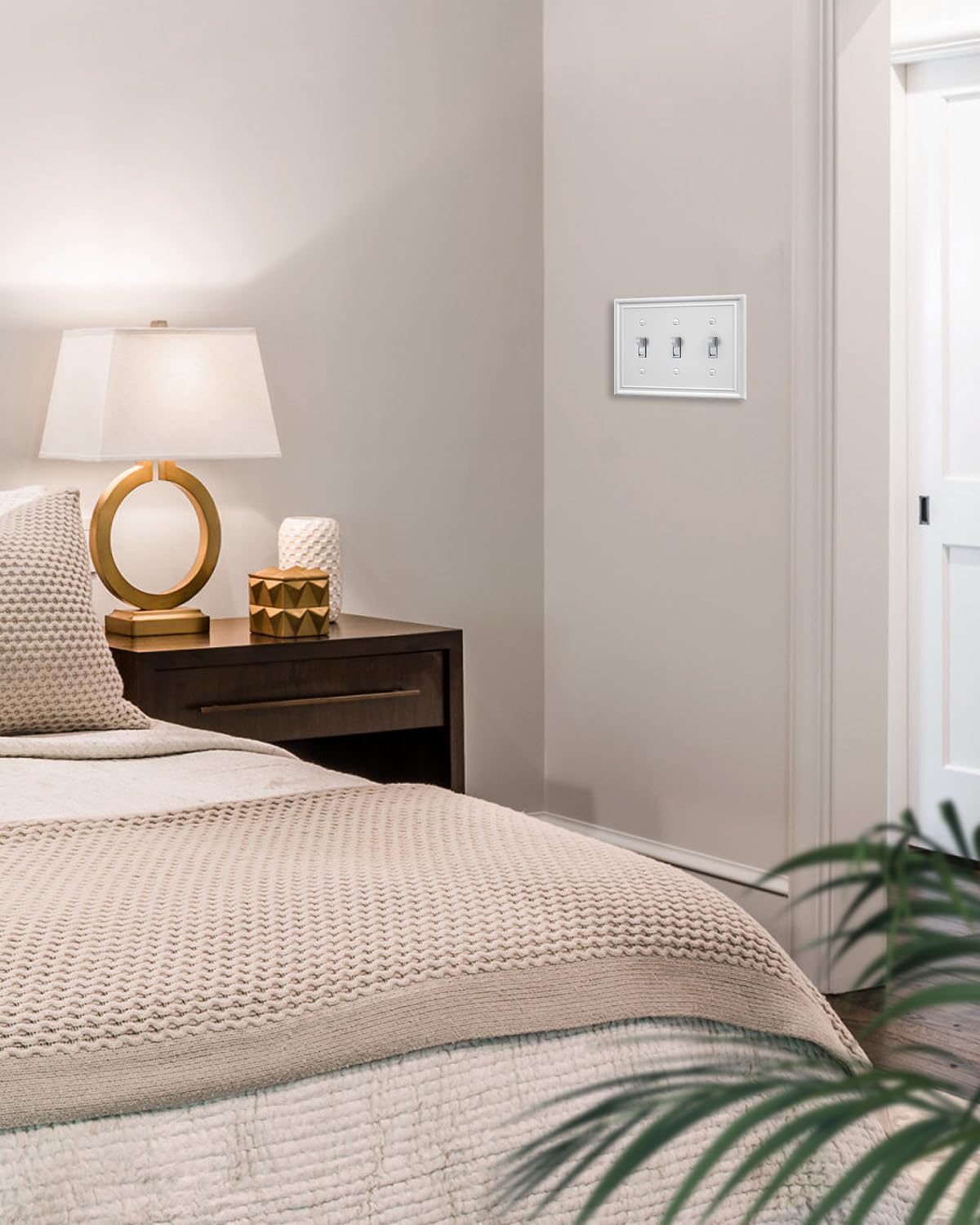 2-Pack Triple Toggle Light Switch Cover Plate, Metal Switch Plate Covers, Off White Wall Plate, 6.77''*4.88'', Midsize