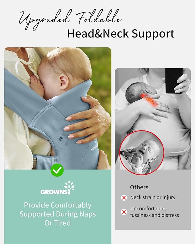 GROWNSY Baby Carrier Newborn to Toddler, Cozy Baby Wraps Carrier, Ergonomic Baby Carrier with Head Support, Oxford Blue