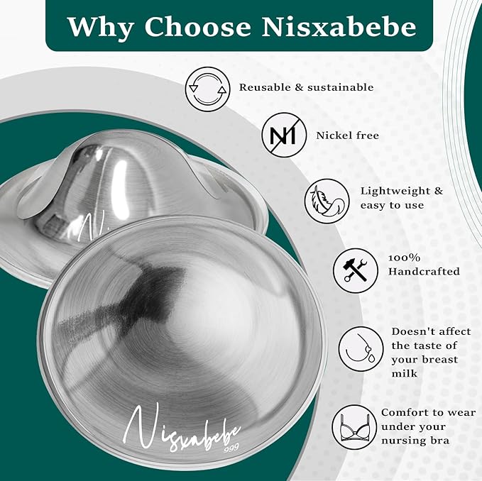 The Original Silver Nursing Cups - Nipple Shields for Nursing Newborn, Newborn Breastfeeding Must Haves for Soothe and Protect Your Nursing Nipples - Trilaminate 999 Silver（Maxi）