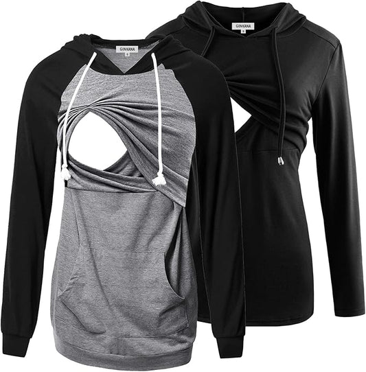 GINKANA Women's Nursing Hoodie Sweatshirt Long Sleeves Breastfeeding Maternity Tops Casual Clothes