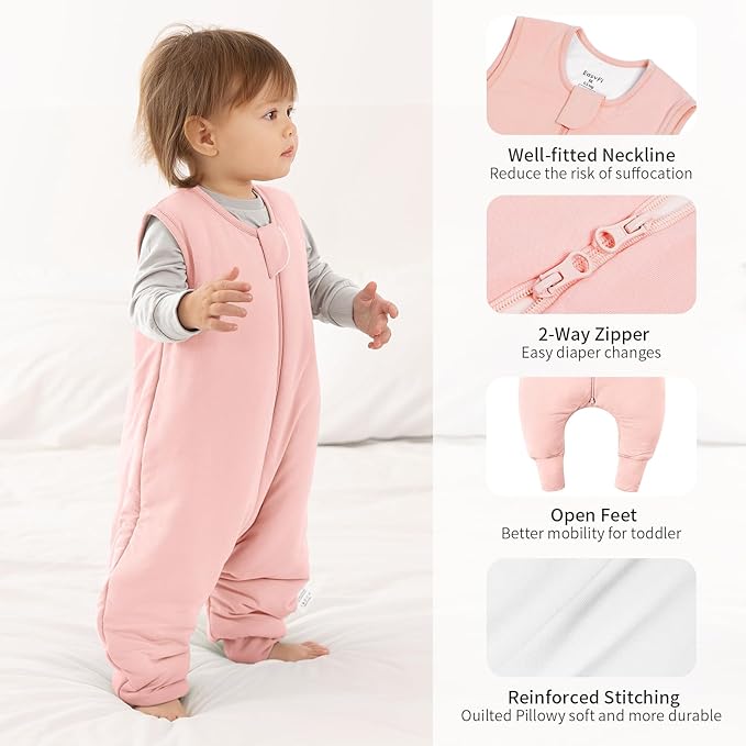 Rayon Made From Bamboo Sleep Sack 24-36 Months 0.5 Tog Ultra Soft Summer Toddler Sleep Sack 2t-3t with Feet 2-Way Zipper Lightweight Sleeping Bag Baby Wearable Blanket (2 Pack)-Pink & Gray