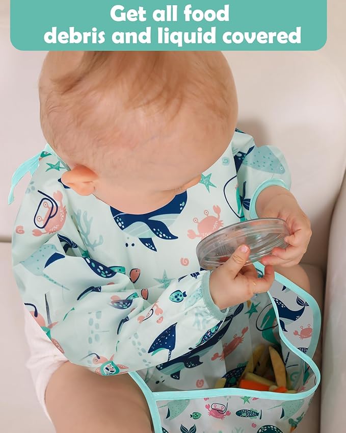 Lictin Long Sleeve Bibs 5 Pack - Baby Bibs, Waterproof Toddler Bibs, Baby Smock for Eating, Baby Bibs for Feeding Teething