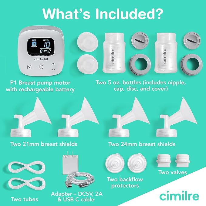 Cimilre P1 Portable Breast Pump & Breast Milk Storage Bags Bundle – Compact Double Electric Pump with 120 Leak-Proof 7oz Bags for On-The-Go Pumping and Storage