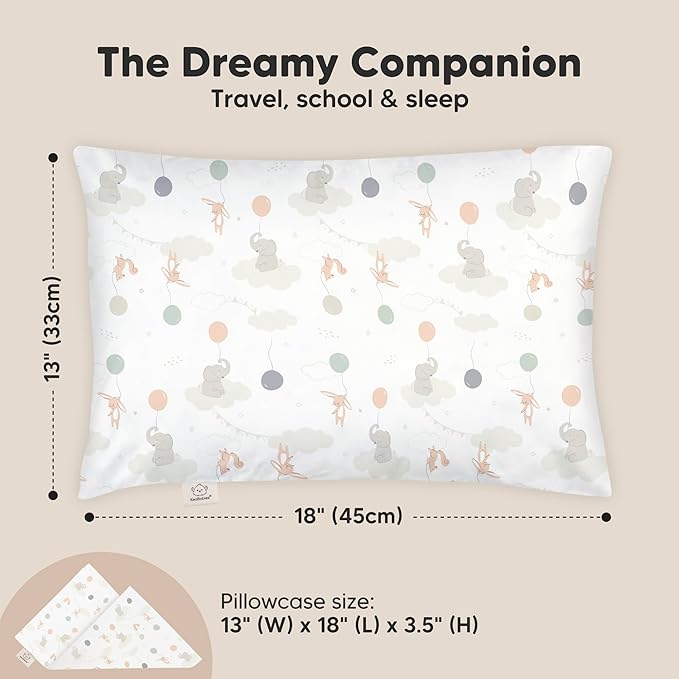 Toddler Pillow with Pillowcase - 13x18 My Little Dreamy Kids Travel Bed Pillows for Sleeping, Organic Cotton Small Pillowcase, Soft & Breathable, Machine Washable, Toddlers 2-5 Years Old (Escapade)