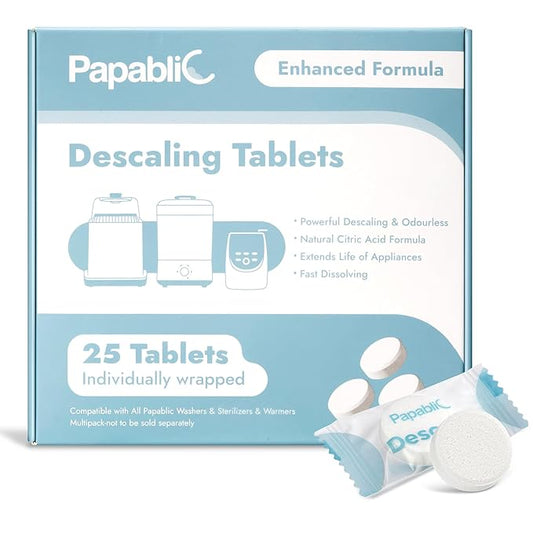 Papablic Descaling Tablets, 25 Count – Compatible with Baby Brezza, Momcozy, Papablic Bottle Washer, Warmer, Sterilizer & Formula Maker – Removes Milk & Limescale for Better Performance