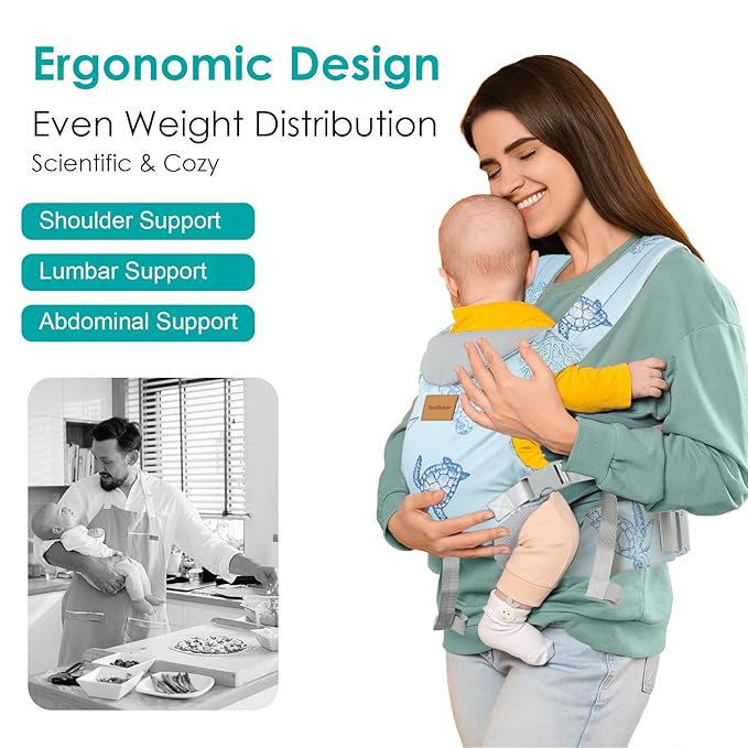 Baby Carrier Newborn to Toddler, Ergonomic Adjustable Toddler Carriers for 7-66 Lbs, Cozy Lightweight Infant Carrier with Neck Support, Baby Holder Carrier with Lumbar Support for Mom Dad