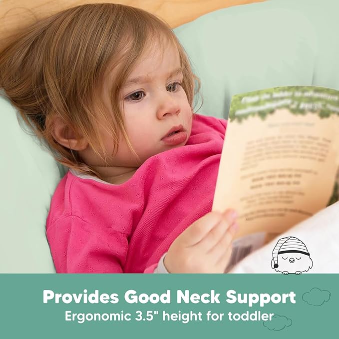 Toddler Pillow with Pillowcase - 13x18 My Little Dreamy Kids Travel Bed Pillows for Sleeping, Organic Cotton Small Pillowcase, Soft & Breathable, Machine Washable, Toddlers 2-5 Years Old (Sage)