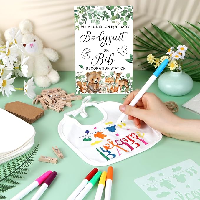 Baby Shower Game Sign Blank Bib DIY Set Newborn Essentials Stuff