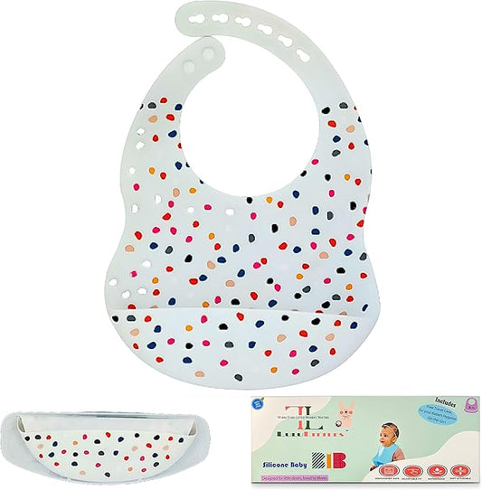 BPA-Free Silicone Baby Bibs with Travel Case, Toddlers Boys/Girls, Large Pocket, Adjustable, Toddlers 6-48 Months