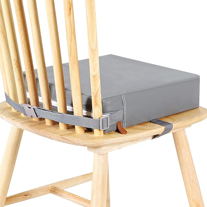 Toddler Booster Seat for Dining Table, Stronger Support Non-Slip Bottom Booster Seat for Kitchen Chair 2 Adjustable Straps Portable Travel and Home Increasing Booster Cushion Kid Baby(Grey)