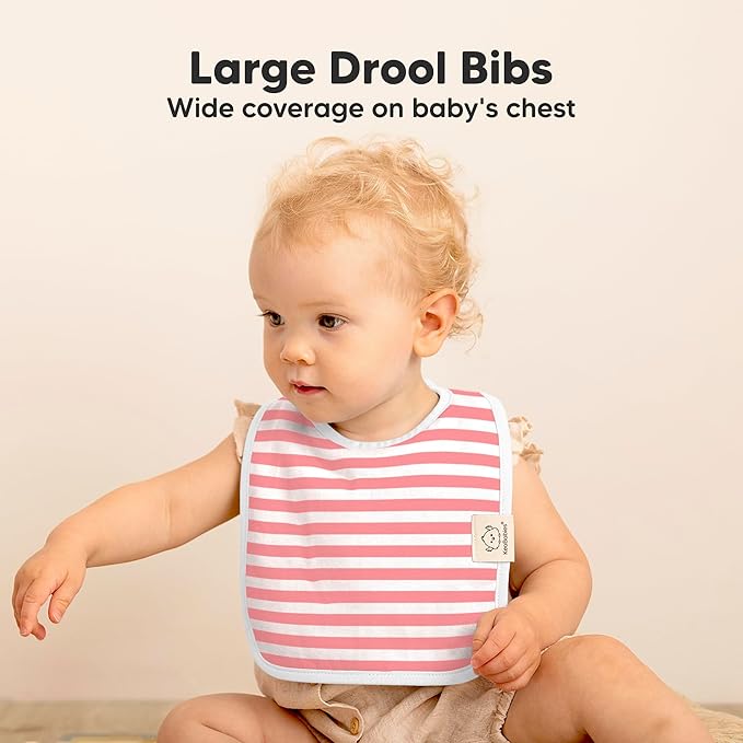 KeaBabies 8-Pack Organic Baby Bibs for Boys, Girls - Super Absorbent Cotton Drool Bibs for Baby Girl & Boy, Teething Toddler, Drooling Newborn, Ultra Soft & Machine Washable (Blush)