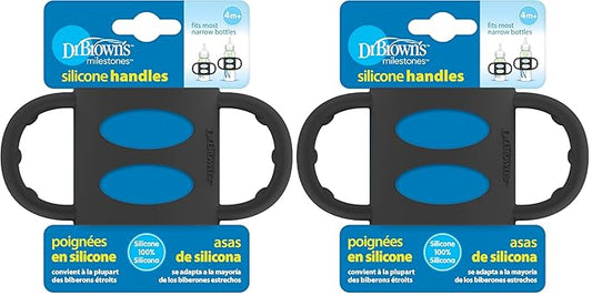 Dr. Brown’s® Milestones™ 100% Silicone Baby Bottle Handles, Narrow, Black, 2 Pack, 4m+